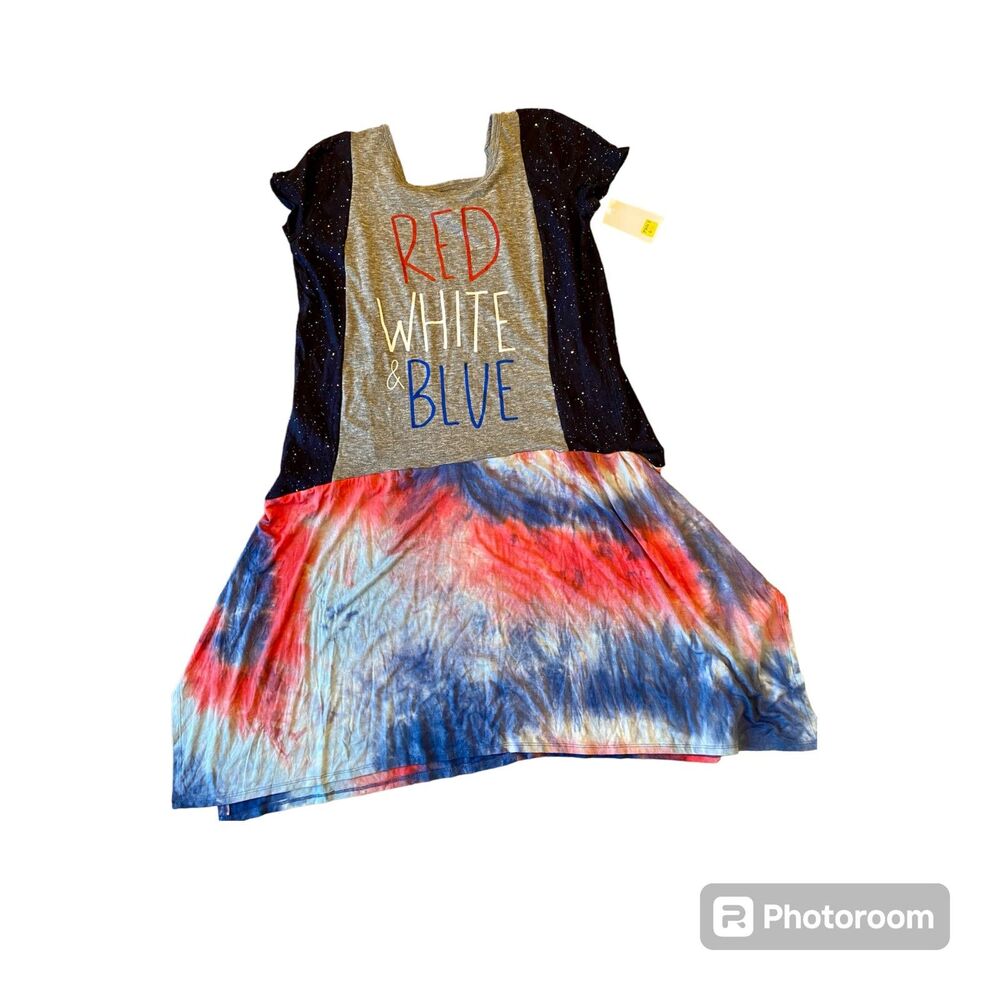 Upcycled ReDone Red White and Blue patriotic handmade tunic/dress L/XL